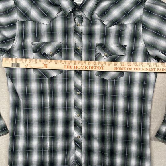 Wrangler Shirt Mens XL Pearl Snap Western Cowboy Rockabilly Plaid‎ Green Rodeo - Picture 8 of 10